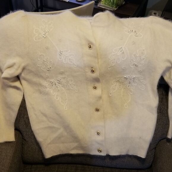 B.J.Kristen Womens Medium 80s Electric  Angora Wool Vintage Cardigan Sweater L - Picture 13 of 15